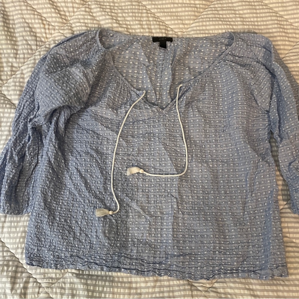 J Crew size M seersucker blue and white blouse